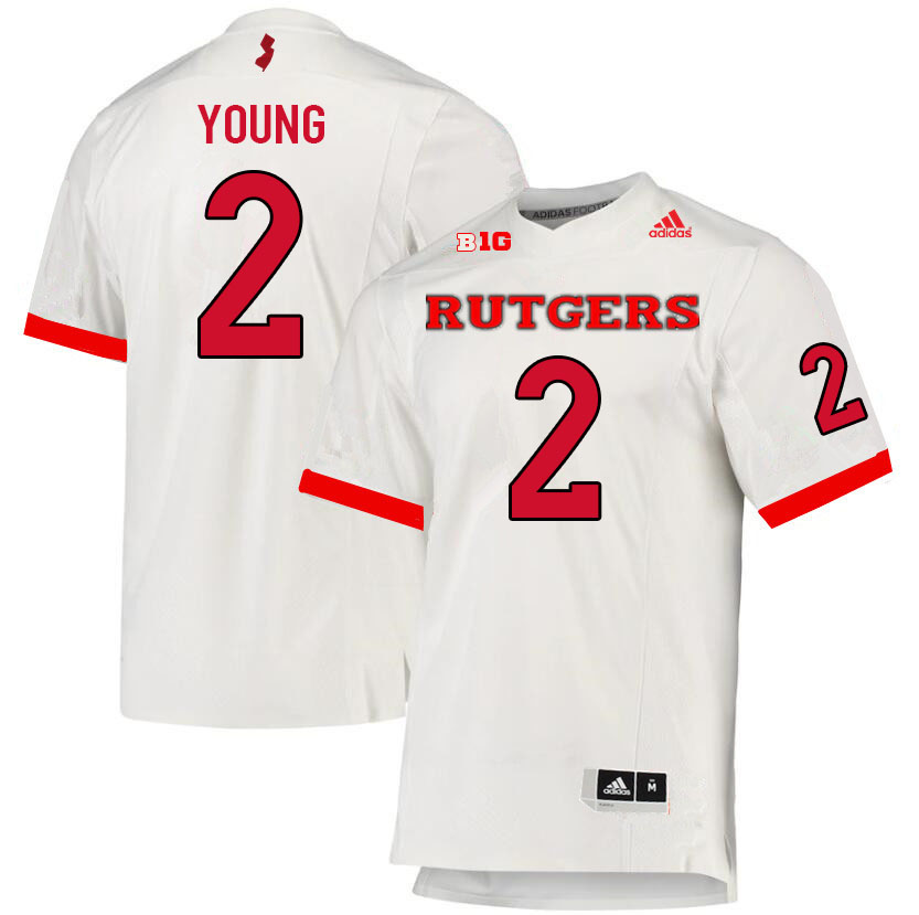 Men #2 Avery Young Rutgers Scarlet Knights College Football Jerseys Sale-White - Click Image to Close